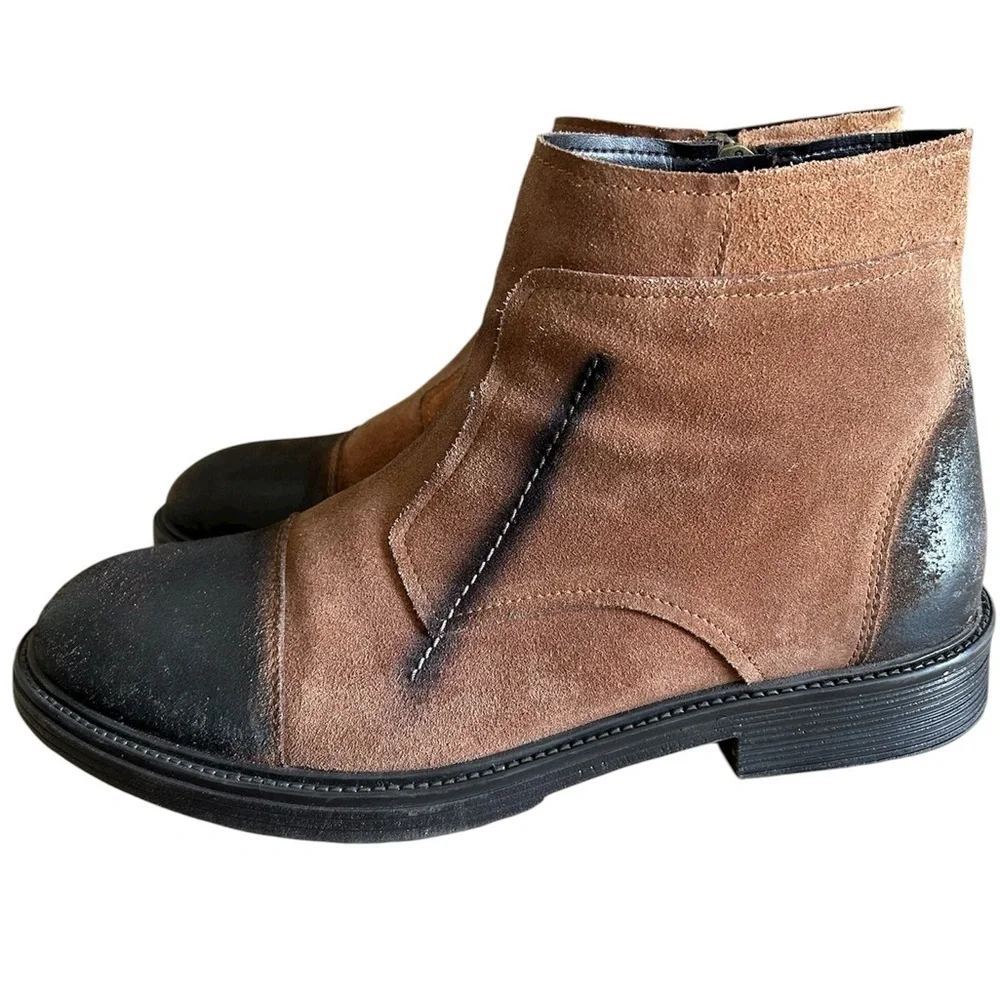 Men's Brown Suede and Dark Toe Ankle Boots